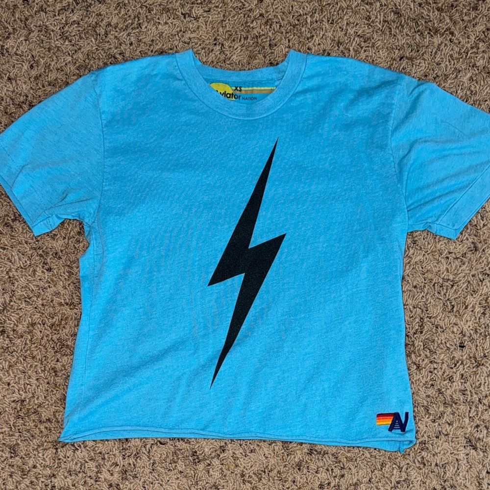 Aviator Nation Blue Lightning Bolt Cropped Tee